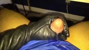Slow jerk after 3 hours of edging with leather gloves