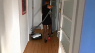 Vacuuming stairs in one heel