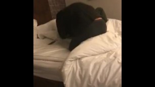 Two young women hibernate in hotel room