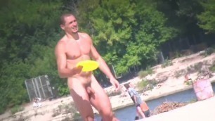 Spy Str8 Musuclar Fit Naked dude beach frisbee toss uncut cock