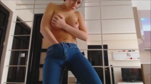 Sexy camgirl wet jeans again