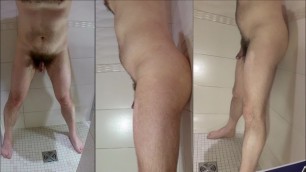 Shower on my hairy body having my ass fucked - three different views