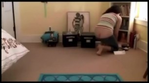 Girl buttcrack cleaning room