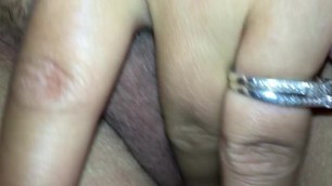 Playing with my wet pussy for my husbands fat cock