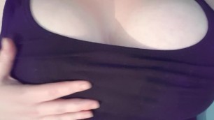 Playing with my massive tits before fingering myself