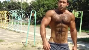 Athletic Toned Muscle Hairy Sweaty Jock Hunk after a run. Amazing body.
