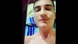 Teen Faggot Self Facial and Swallo