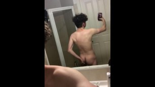 Twink playing with ass then cumming in bath