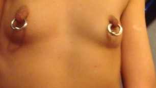 pierced pussy fucked and cum. massive piercings. skinny