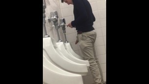 Jewish Guy With a Plump Ass Pisses Hands-Free, While Texting at Urinal.