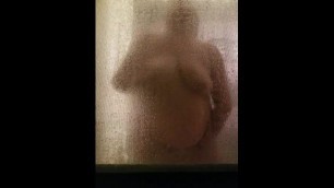 BBW gives the neighborhood a show by masturbating in the shower, PART 2