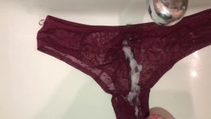 Cum on sexy wife’s panties