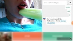 Russian teen play with ice cream while watch big cock on webcam omegle