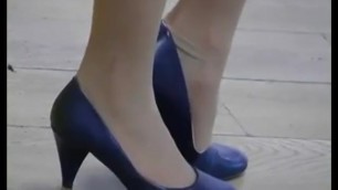 lady in blue dress nylon shoeplay