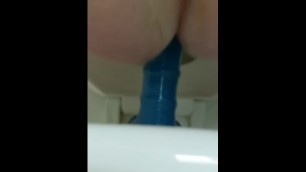 Riding my dildo in a public restroom