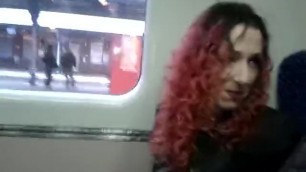 hot british redhead gets caught sucking dick in public on train in london