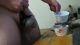 Very hot wax on cock and balls