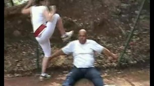 Mistress Lea Kicks Fat Man Really Hard with Her Nike Air