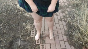 Chubby Teen Wets Skirt and Thong Outside