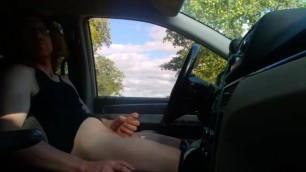 Stoking my big cock in my van