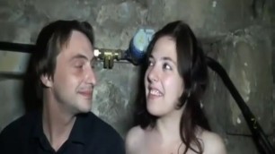 Youn swinger Daphne sucks and fucks in a basement