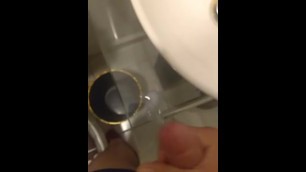 straw and cumshot in the bathroom