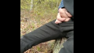 Jerk my cock off on a stump in the woods behind work