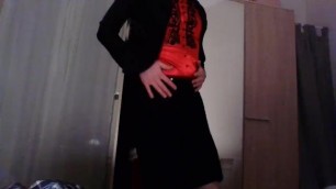 Sexy secretary, black blazer, red hot qipao blouse and a sexy black skirt