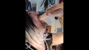 Belgian sissy fag deepthroat a dildo