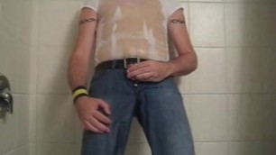 Piss shower clothed and latex