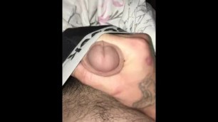 My husband stroking his fat cock for me