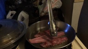 Turkey Bacon gets turned brown (W/ an Egg surprise)