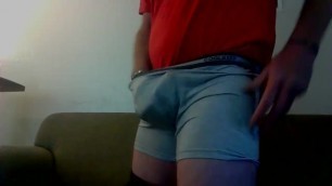 cum shot jerking off to porn solo turn up your sound cum in shorts
