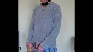 Collared chastity boy drinks his piss first thing in the morning