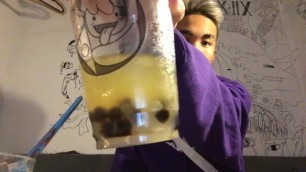 i put black balls in my mouth while drinking lychee green tea