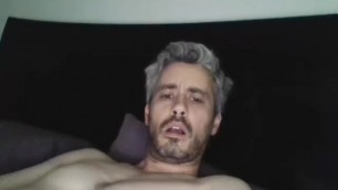 Sexy Younger Silver Fox w/ Big Cock Strokes on Cam, Shoots Nice Load