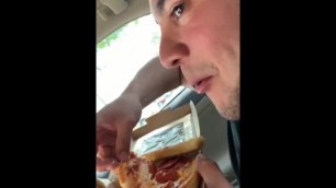 Sexy man eating “pepperoni”