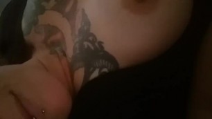 Girlfriend plays with her tits