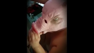 BBW with pig mask fucked in mouth