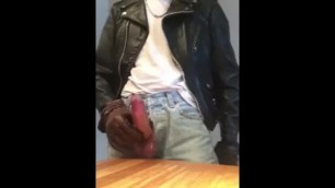 Man in Leather Jacket Cums in Fleshlight