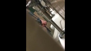 Plump meaty cock and balls out at urinal