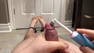 Cum and Post orgasm torture with toothbrush!