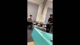 Fit lad playing with dick in class