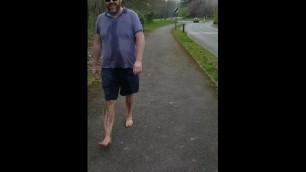 Humiliation walking covered in piss