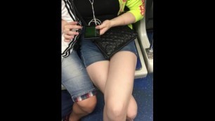 Blonde with beautiful bare legs in short shorts candid
