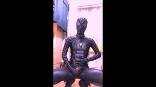 college student jerking off in spider zentai