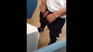 Hot Asian man pisses in urinal