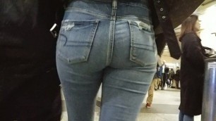 Skinny Candid Teen with Phat Ass in Tight Denim Jeans