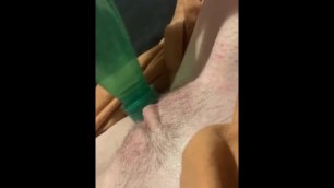 Fingering and masturbating with a bottle. Watch me squirt badly
