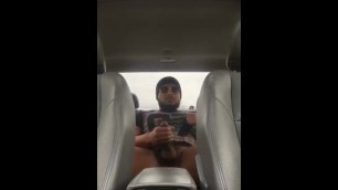 Thick muscle guy jacking his thick dick in the backseat of his roommates ca